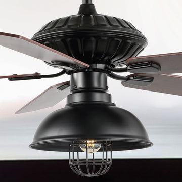 Ashton 52" Farmhouse Industrial Iron Dome Shade LED Ceiling Fan With Remote - JONATHAN Y